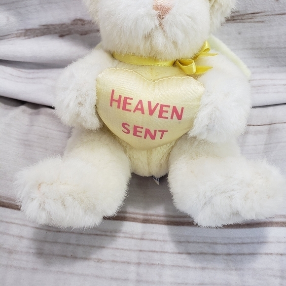 A&A Teddy Bear Plush White Yellow Angel Heaven Sent Heart Stuffed Satin 6 Inch - Picture 3 of 9